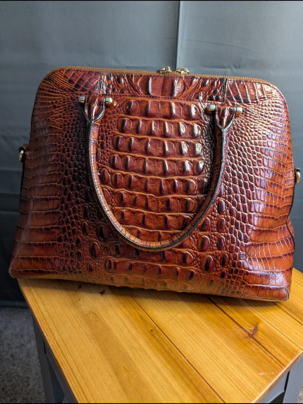 Brahmin Sydney Satchel in Pecan Melbourne Croc Embossed Leather